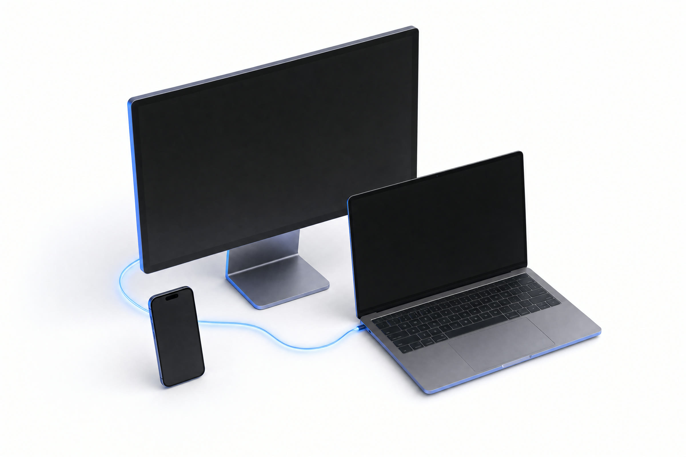 A monitor, laptop, and phone connected by RealFrame